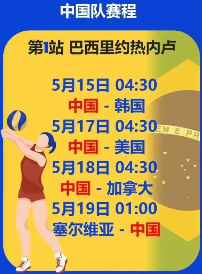 女排世联赛最新赛程表！5月16日CCTV5直播女排，中国女排对阵时间